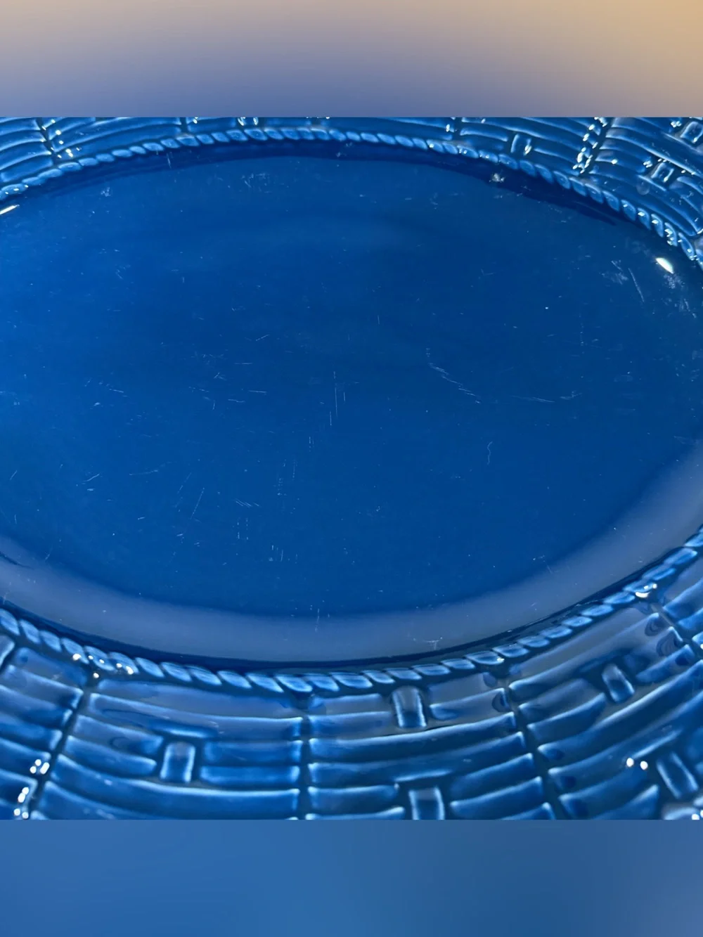 Sur La Table Deep Blue Textured Ceramic Platter and Bowl Set